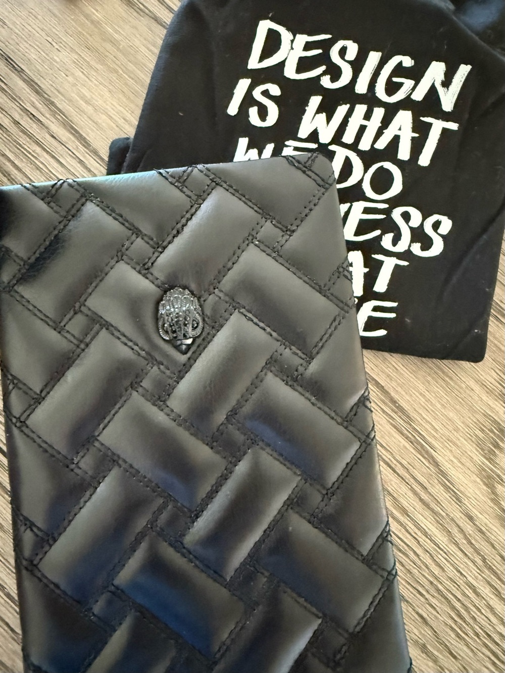 Kurt Geiger London Shoreditch black quilted leather notebook journal Eagle head